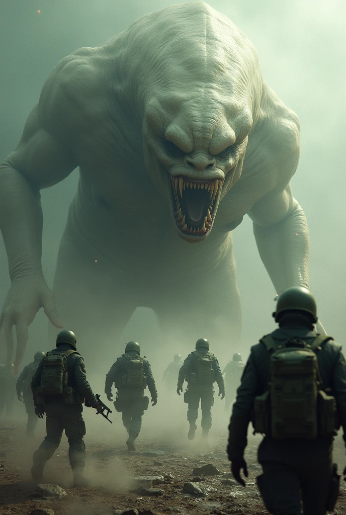 make the scps soldiers shoot a white 2 meter creature with an open mouth and attacking the scps soldiers and the scps soldiers killing the class d by shooting the class d