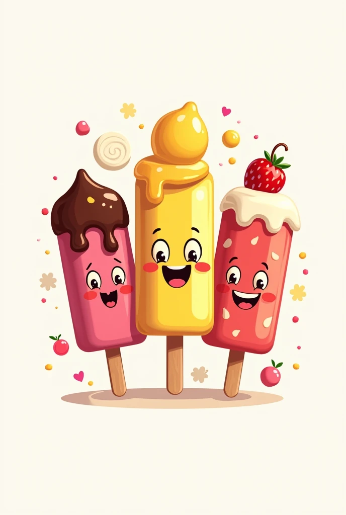 I need you to create a logo with cartoon-style cylindrical popsicles in different flavors..