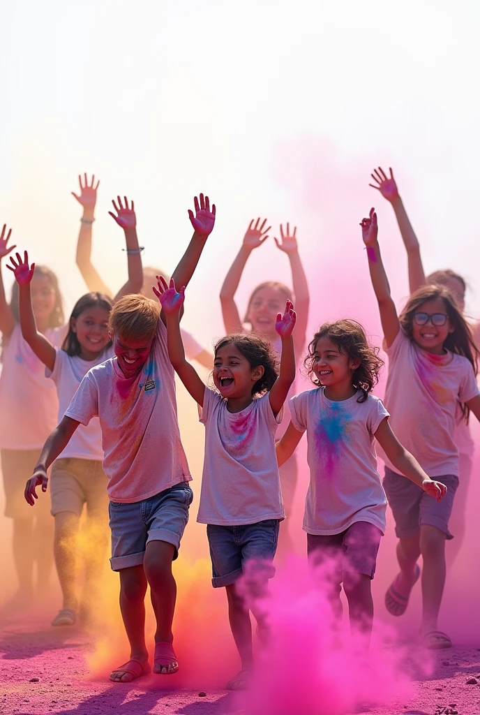Girls and boys playing holi in white background