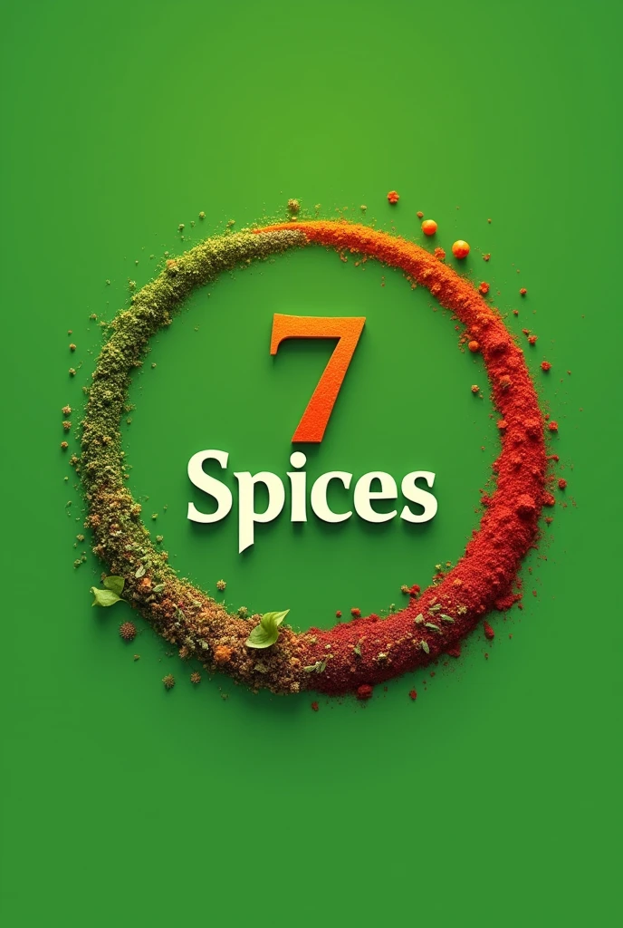Generate a round logo of restaurant name 7 spices with green background