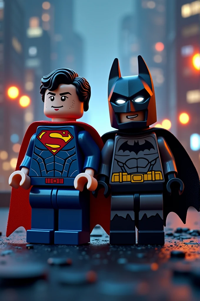 Superman and Batman in lego art, night