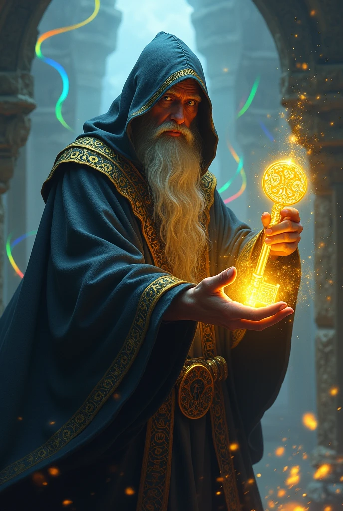 Wizard holding golden key
