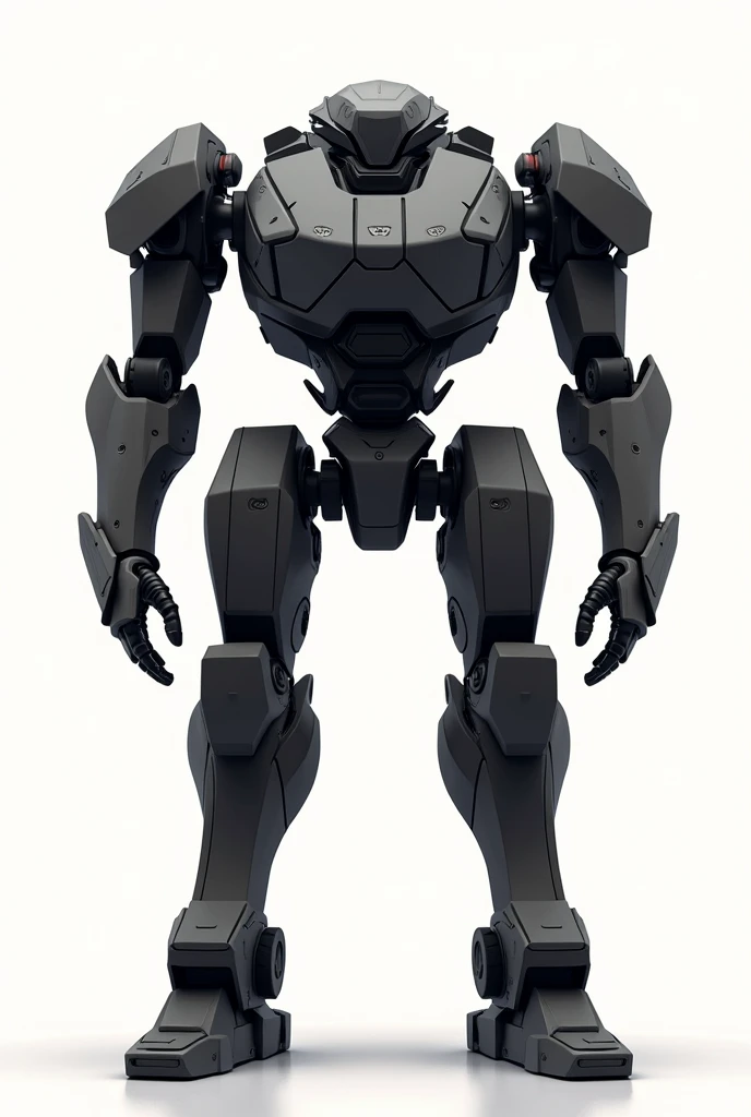Mech debout, frontal complet du corps, simple_arrière-plan, blanc_arrière-plan, acier reggie, métallique, sable noir, visée laser, owtech, science-fiction, stylisé, ghibli, dessin monochrome plat, lumière et ombre réalistes, cyberpunk, futuriste, art numérique, Meilleure qualité, animation graphique, SFW, secteur des étoiles, science-fiction style, produit de haute technologie, science-fiction, fantaisie, détail très détaillé, peinture numérique, Tendances sur ArtStation, art conceptuel, netteté, illustration,  