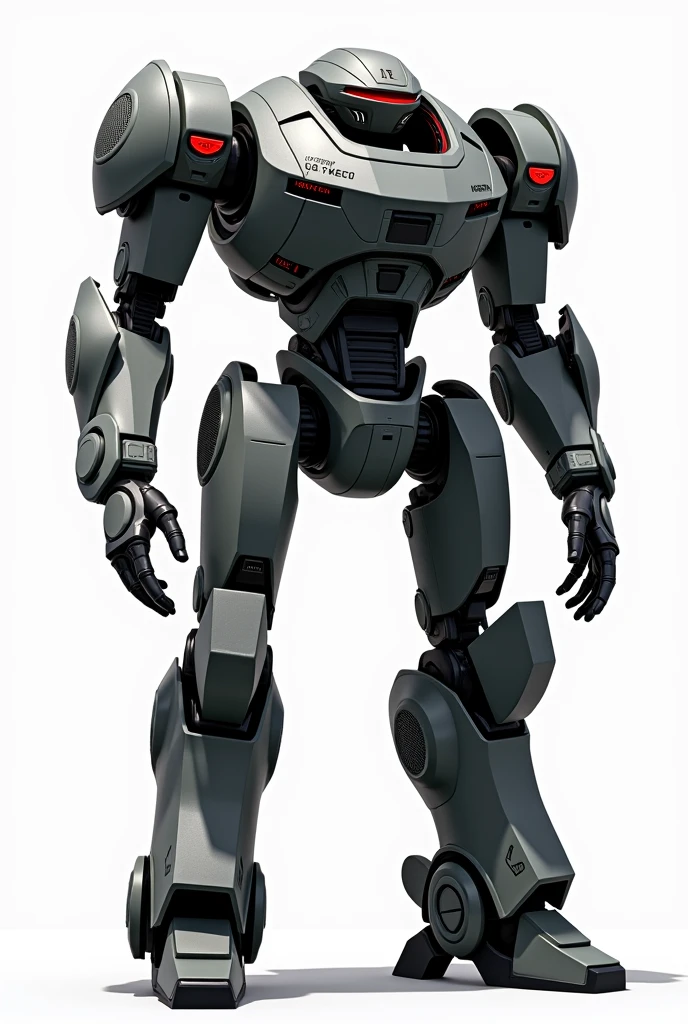 Mech debout, frontal complet du corps, simple_arrière-plan, blanc_arrière-plan, acier reggie, métallique, sable noir, visée laser, owtech, science-fiction, stylisé, ghibli, dessin monochrome plat, lumière et ombre réalistes, cyberpunk, futuriste, art numérique, Meilleure qualité, animation graphique, SFW, secteur des étoiles, science-fiction style, produit de haute technologie, science-fiction, fantaisie, détail très détaillé, peinture numérique, Tendances sur ArtStation, art conceptuel, netteté, illustration,