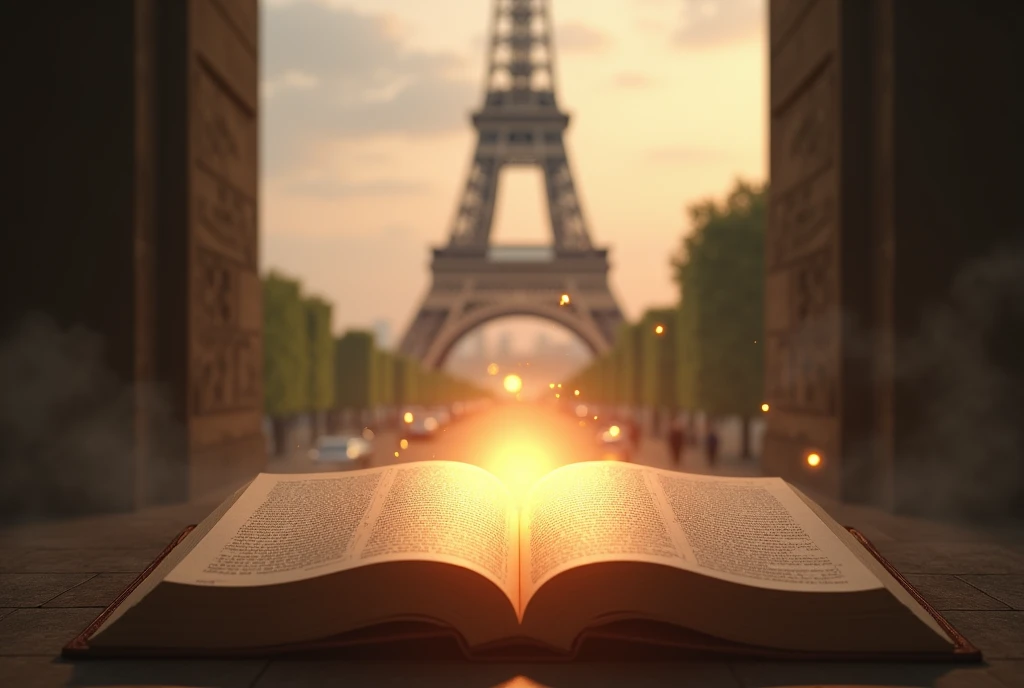 Open Bible with divine light and background TOWER OF FRANCE