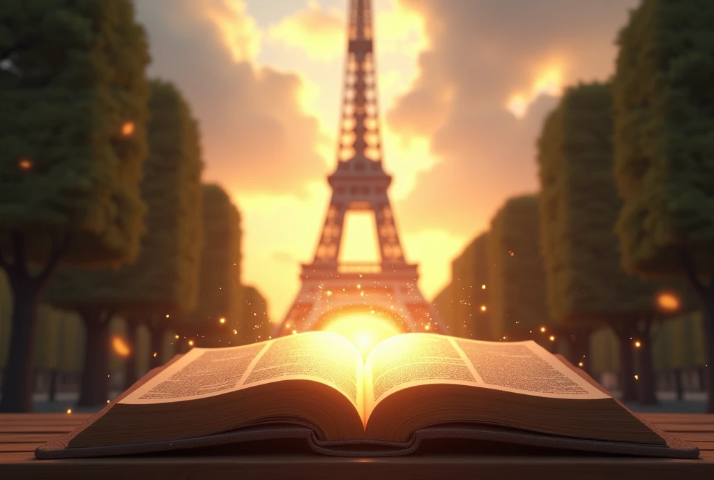 Open Bible with divine light and background TOWER OF FRANCE
