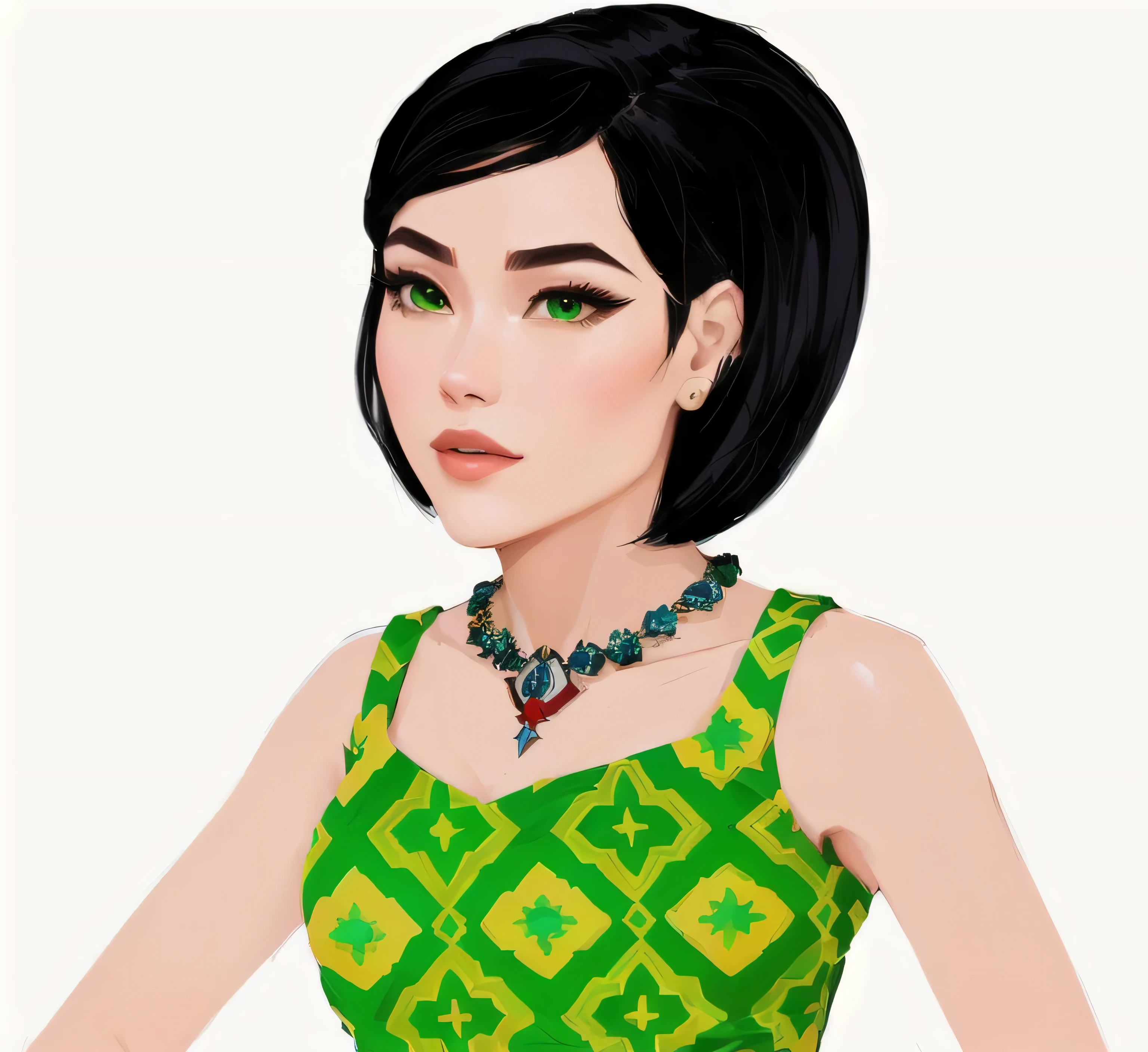 there is a woman in a green dress with a necklace and a necklace, upper body 2d game avatar, upper body avatar, design your own avatar, stylized digital illustration, portrait of modern darna, inspired by Sim Sa-jeong, digital art of an elegant, inspired by reyna rochin, inspired by Sasha Putrya, in style of digital illustration