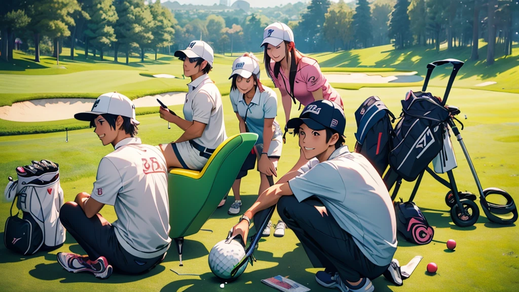 5 men and women Group photo golfをしている、Anime Style 4 k, anime wallpaper 4k, anime wallpaper 4k, 4k anime wallpaper, anime art wallpaper 4k, anime art wallpaper 4k, Anime Style. 8k, Anime atmosphere, Ultra HD Anime Wallpaper, アニメアート壁紙 8k, Anime Background,golf、golf場、golfをしている、golf、golfクラブを持っている
golfスイングをしている Line of sight smile looks fun