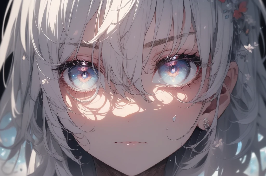 ((8k resolution))、((Highest quality))、((masterpiece))、((Very detailed))((((dramatic))), (((Rough feeling))), (((intense)))Focus on the face、tattoo、Clear Shadows、Vibrant, front,flower々background、Rich colors,Be confident,coil,scene,Boldness,to attract attention,Smart、tendency、I focus,Gray Hair,Short Bob