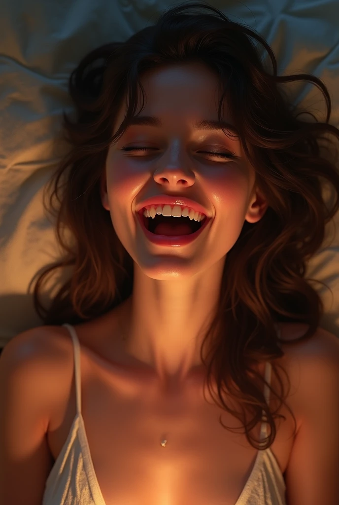 Daughter close her eye and open her mouth in excitement of sex