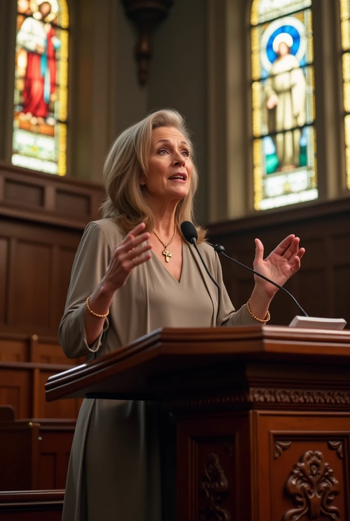 an evangelical woman in the pulpit
