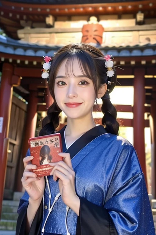 ((Highest quality)), ((masterpiece)), (detailed), One girl,Starry Sky ,sexy,casual dress,posing,tall,double eyelid,smiling,twin tail,night,shinto shrine,dslr,highly detailed,japanese,Starry Sky