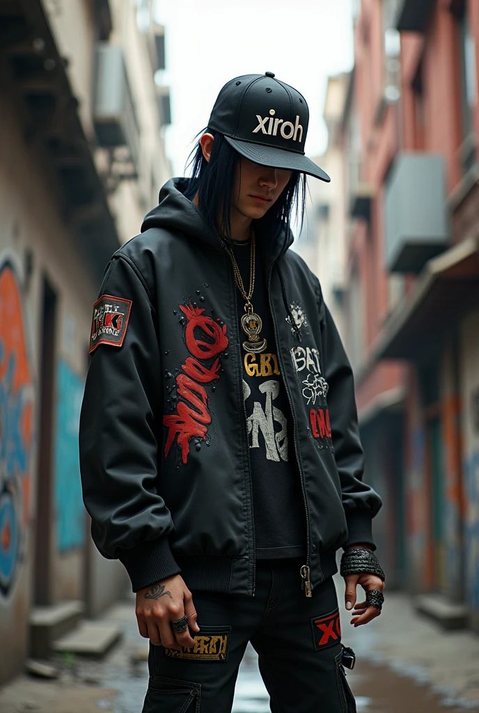 punk with cap where it is written with XiroH text graffiti style with street wear clothes 4k realistic unreal engine 5 detailed maximum resolution