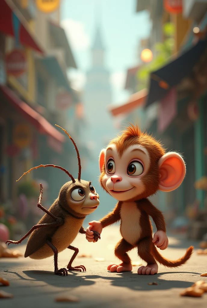 A Monkey and a Cockroach as friends