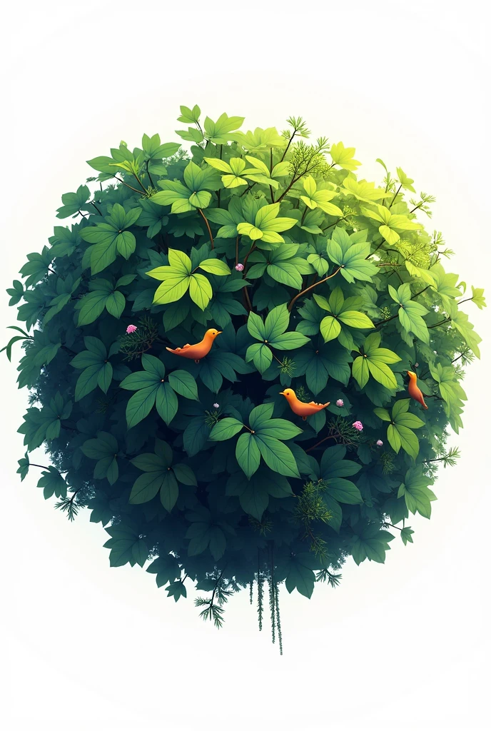 GENERATE A BACKGROUNDLESS LOGO OF AN ANIMATED SPHERE-SHAPED FOREST
