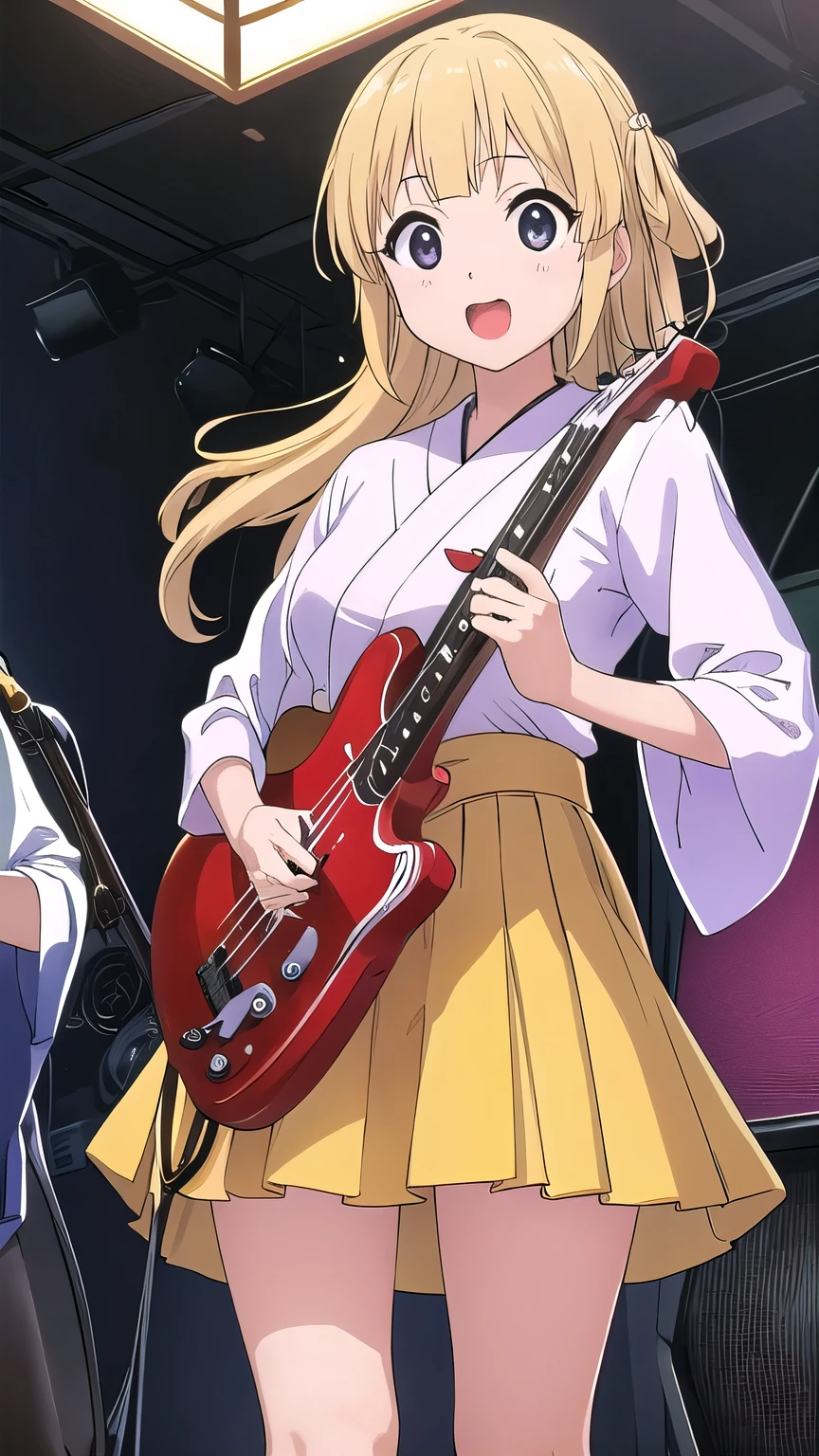 (masterpiece, Highest quality)、live house、Cute girl bassist、Gorgeous lighting、Tight mini skirt、Japanese women、