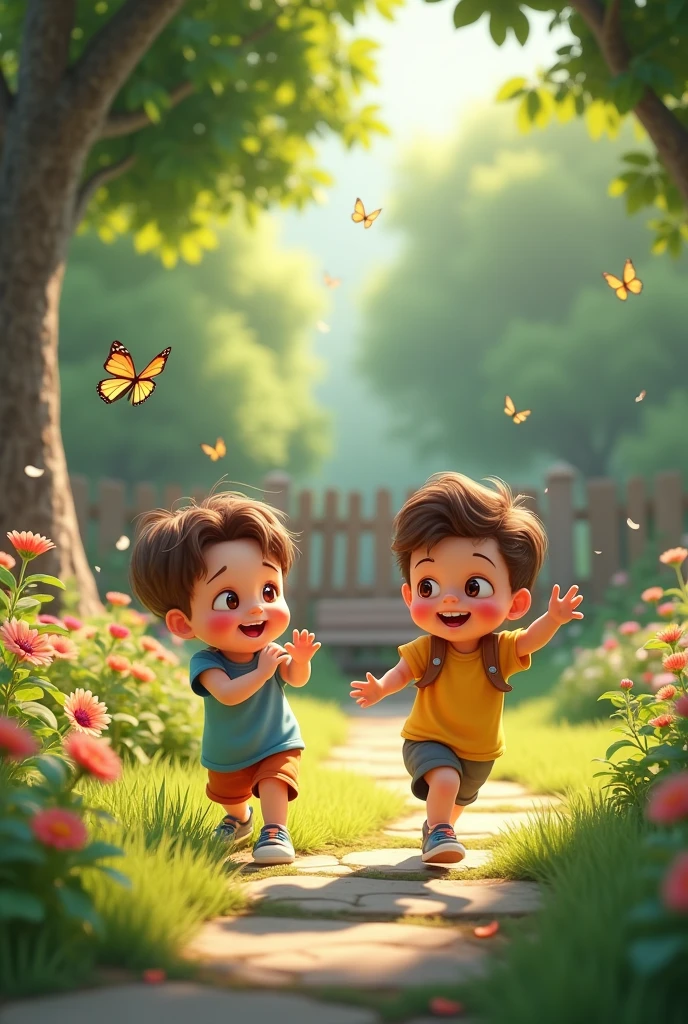 Two beautiful kids 2-3 age on garden