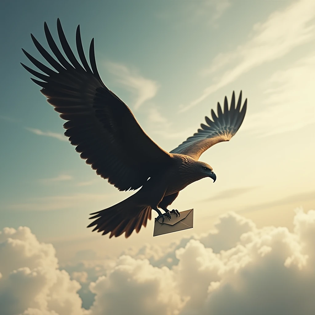 Bird Flying while carrying letter in legs