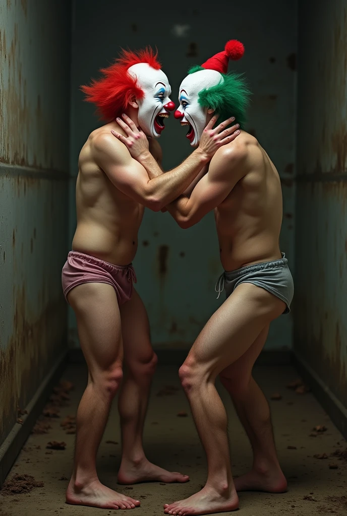 image raping 2 guys clowns desperation madness naked , open legs