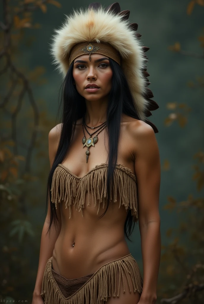 ((((full body photograph)))) of  Pocahontas, young beautiful native american girl, perfect symmetrical face, indigenes feather jewelry, (((((nude))))), armed female hunter warrior, (((wild west))) environment, Utah landscape, ultra realistic, concept art, elegant, ((intricate)), ((highly detailed)), depth of field, ((professionally color graded)), soft ambient lighting, dusk, 8k, art by artgerm and greg rutkowski and alphonse mucha, vagina exposed, nude, seated on a rock by campfire, with legs open showing vagina