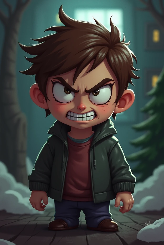 Create an evil, brown-haired South Park character 
