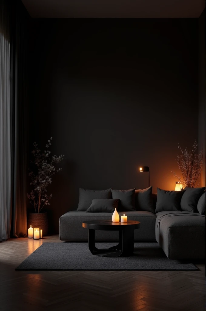 Dark living room with small lights