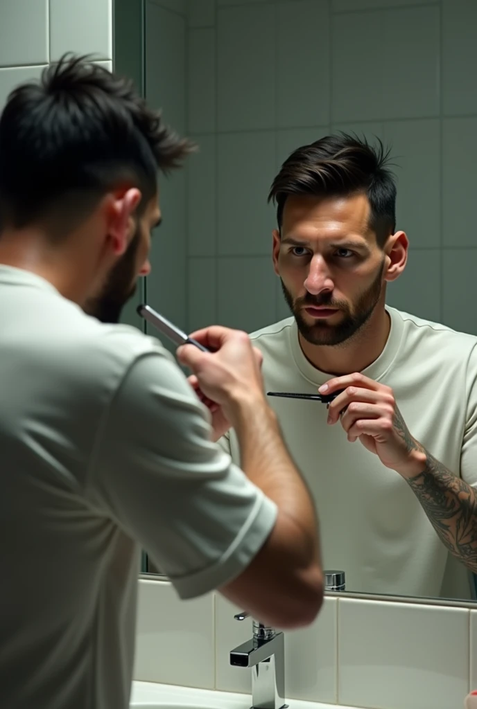 Messi is cutting messi's hair
