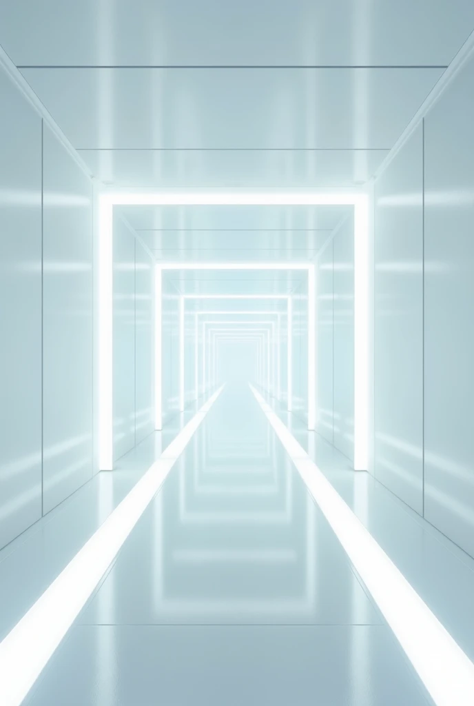 There is a white subway in underground with white neon lights