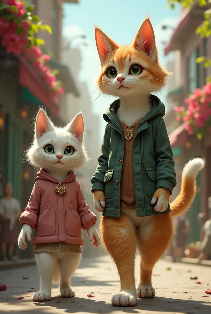 Create me an image of Humanoid cats 