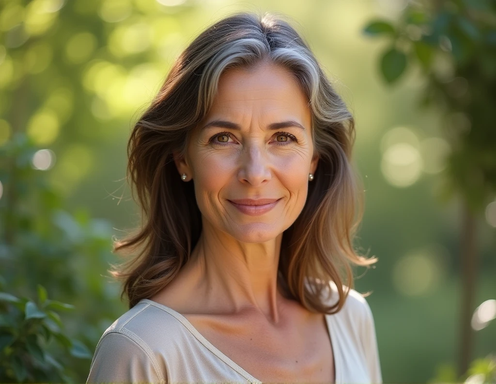 Ecco un esempio di prompt che potresti usare su SeaArt per generare l'immagine realistica di una donna adulta di circa 50 anni:
---
"Create a realistic image of a 50-year-old woman. She has shoulder-length brown hair with a few strands of gray, light wrinkles around her eyes and mouth, and warm, friendly brown eyes. Her skin has a natural, healthy glow, showing some signs of aging. She is wearing a casual outfit, such as a simple blouse and jeans, and is standing in a natural outdoor setting, perhaps a park or garden, with soft sunlight illuminating her face. The expression on her face is calm and content, reflecting her life experience and wisdom."
