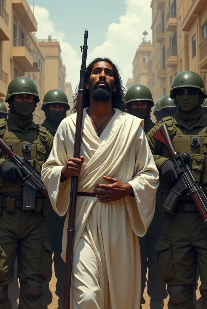 Black Palestinian Jesus Christ being arrested by Israeli soldiers