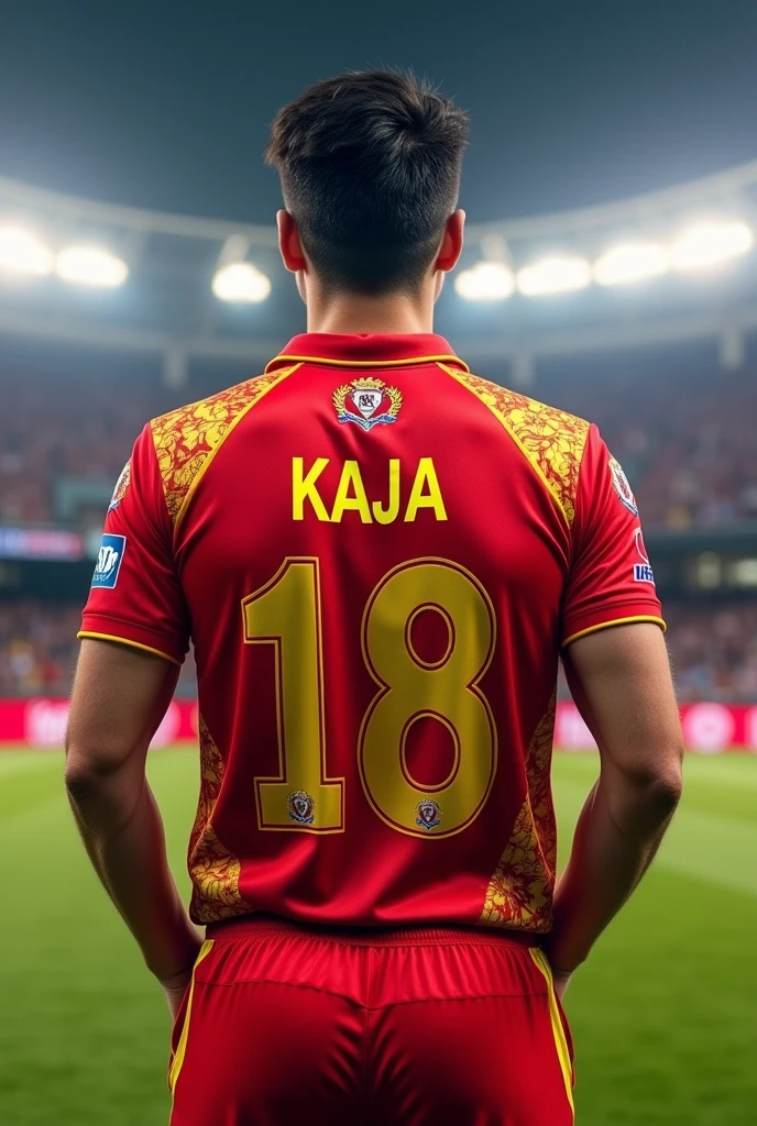 Create RCB jersey with name kaja in back side
And number 18