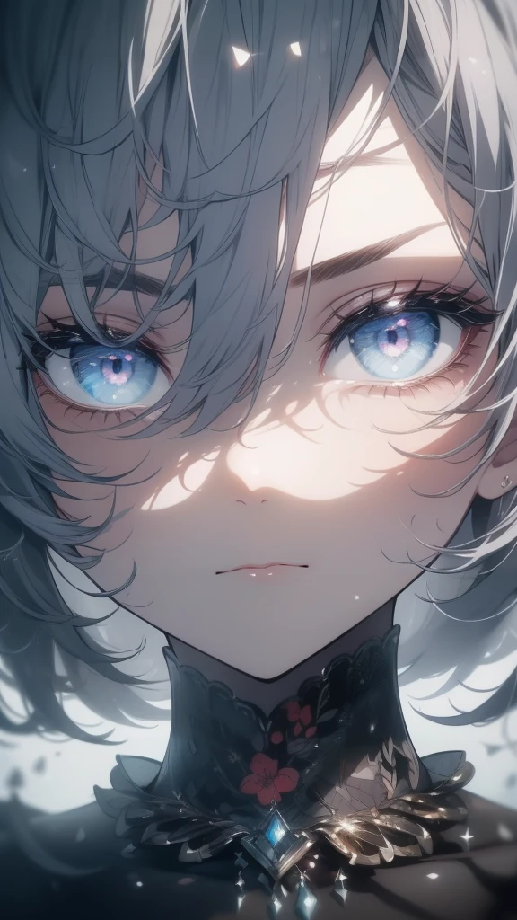 ((8k resolution))、((Highest quality))、((masterpiece))、((Very detailed))((((dramatic))), (((Rough feeling))), (((intense)))Focus on the face、tattoo、Clear Shadows、Vibrant, front,flower々background、Rich colors，Be confident，coil，scene，Boldness，to attract attention，Smart、tendency、I focus,Gray Hair,Short Bob