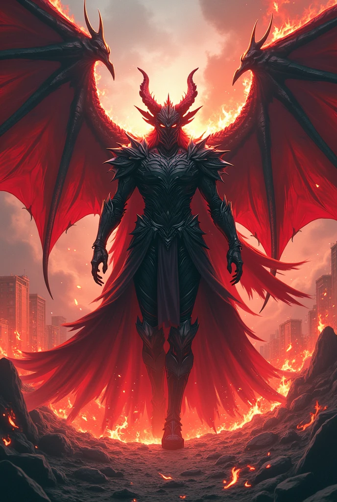 Demon King、Black Armor、disaster々Shi、Dragon Feather、Red Flame、High resolution、Damaged、First Person View、Anime Style