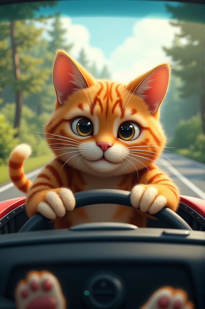 Cat is driving a car