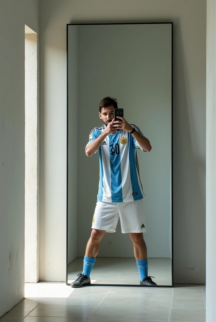 Messi is taking a mirror selpy