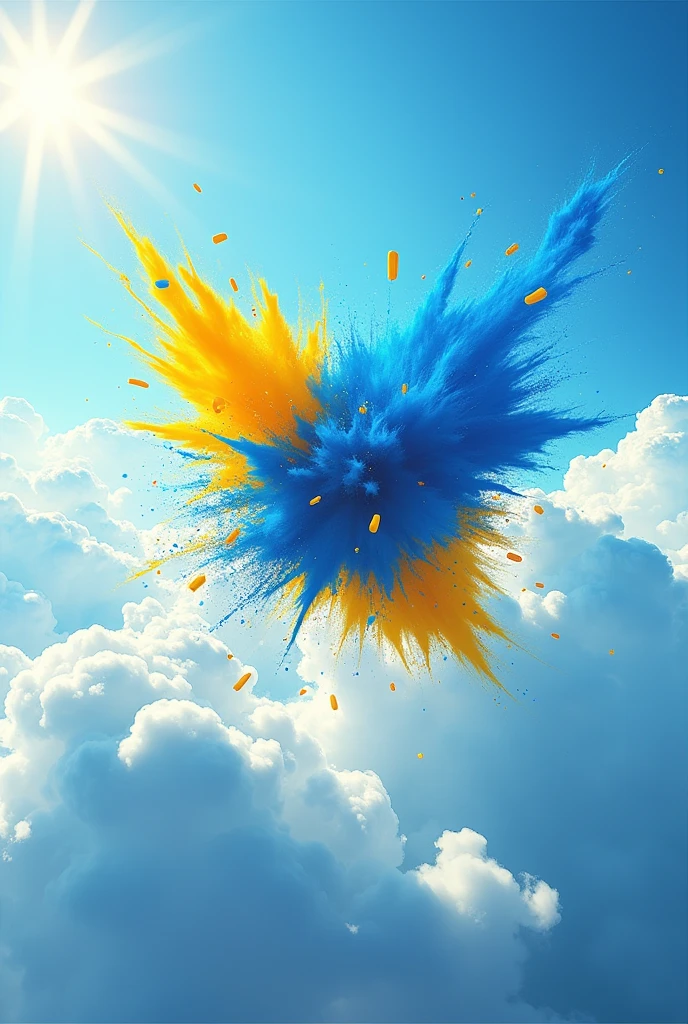 create an ad fly high. blue and yellow colors. withouth People.