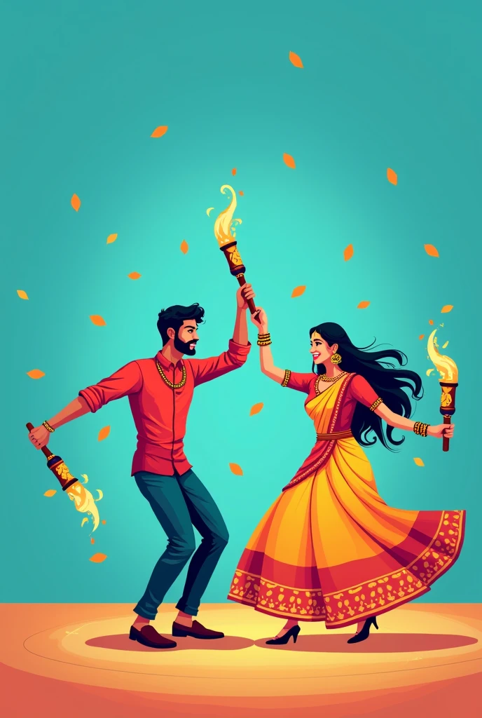Indian couple playing dandiya vector in blue