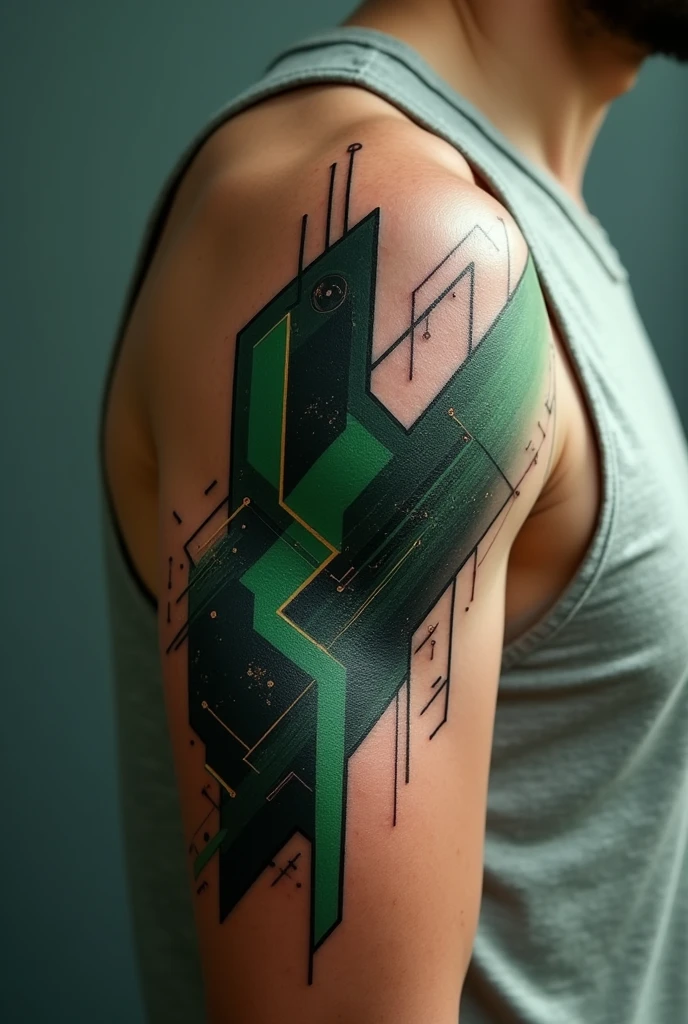 black green tattoo that represents computing and wifi network