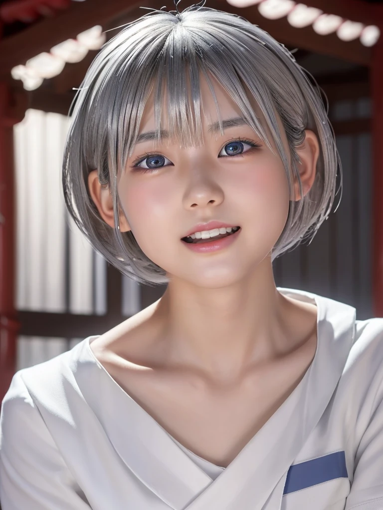 NSFW,Correct human anatomy、(a ultra cute beautiful Japanese girl wearing highschool white uniform:1.5),(charming smile:1.25),large clear light blue eyes,droppy eyes,balanced eyes,transparent white skin,(silver short hair:1.5),photorealistic, 8k, ultra-detailed, masterpiece, realistic, vivid colors, beautiful detailed eyes, beautiful detailed lips, extremely detailed face, intricate details, hyper realistic, cinematic lighting, dramatic shadows, stunning composition, intense atmosphere, highly detailed skin, exquisite facial features, volumetric lighting, raytraced global illumination, physically-based rendering, professional digital art,high resolution fix,(sexual climax:1.75)