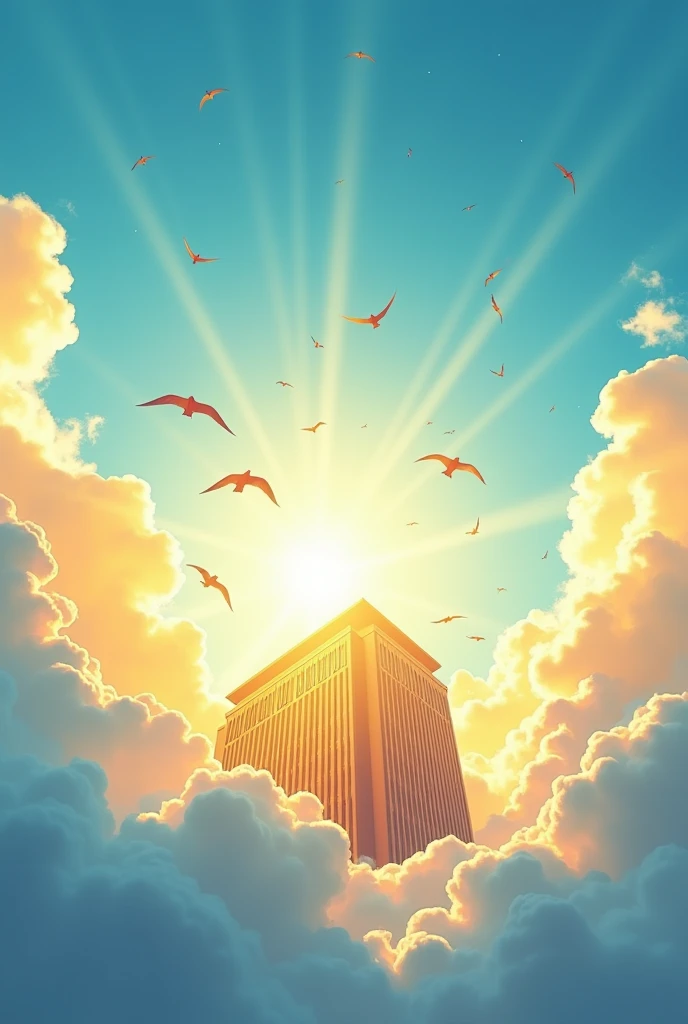 create a school advertisement, fly high theme. blue and yellow colors. withouth People.