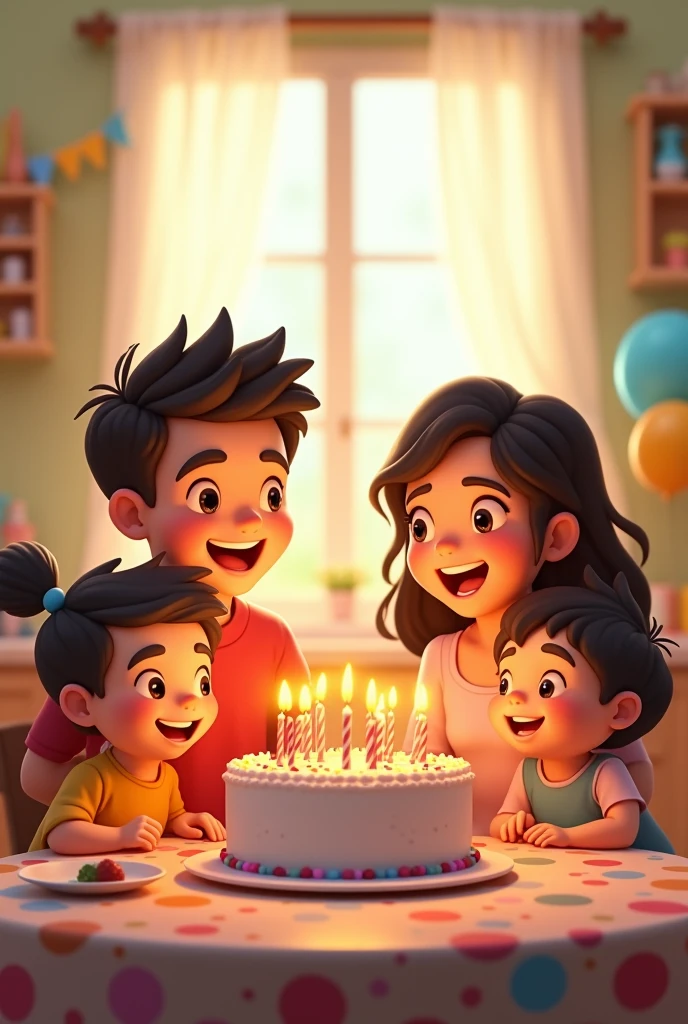 Animated family with a cake 



