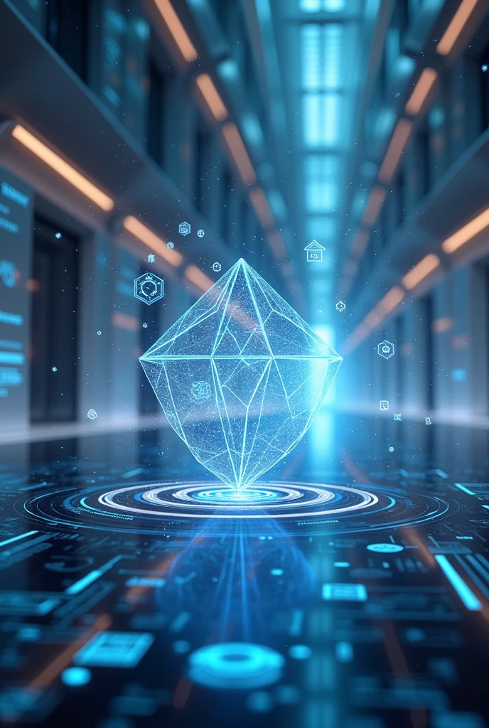 A futuristic digital landscape with educational symbols floating in the background, representing innovation in teaching.