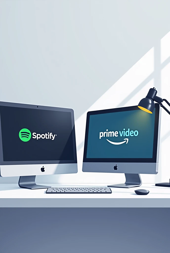 An image showing Spotify and Amazon Prime Video with a design of 2 computers