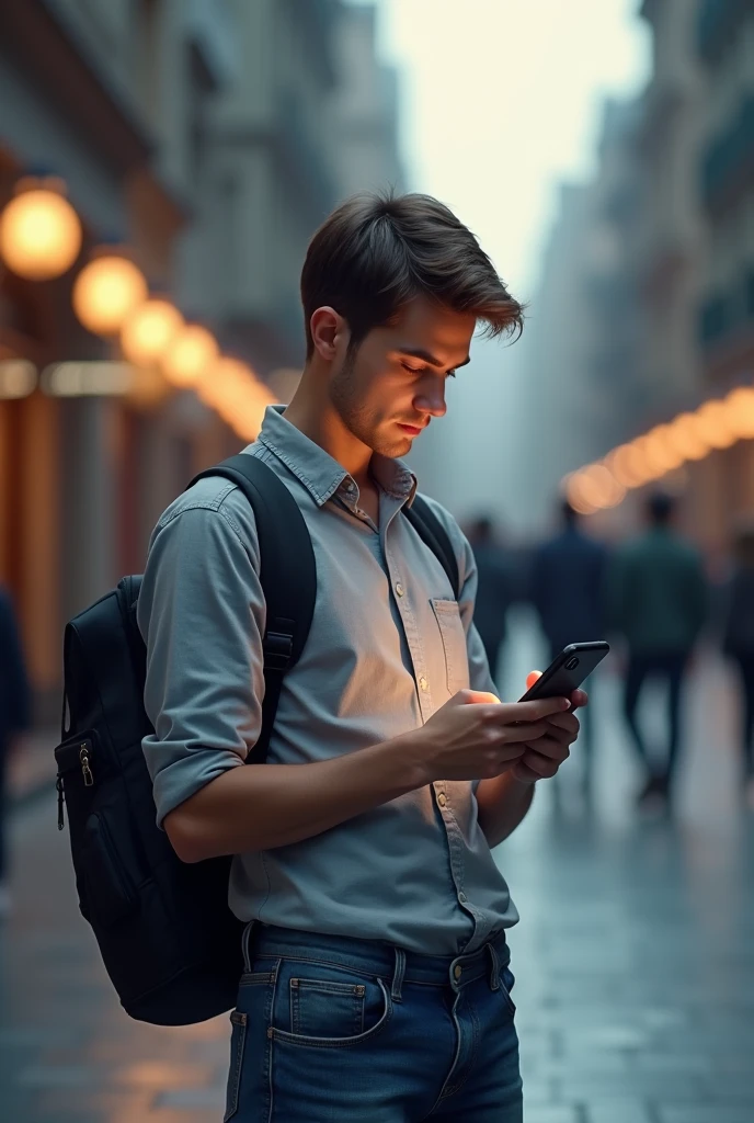 A young man with a cell phone writing