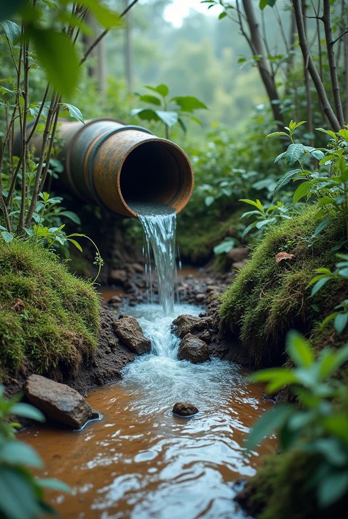 Generate me an image of what wastewater causes to the environment , and that from these waters comes out of a house