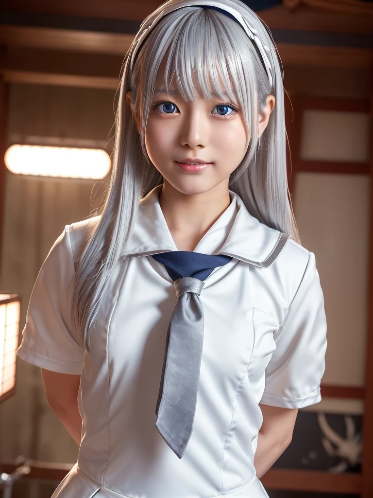 NSFW,Correct human anatomy、(a ultra cute beautiful Japanese girl wearing highschool white uniform:1.75),(charming smile:1.25),large clear light blue eyes,droppy eyes,balanced eyes,transparent white skin,(silver hair:1.5),photorealistic, 8k, ultra-detailed, masterpiece, realistic, vivid colors, beautiful detailed eyes, beautiful detailed lips, extremely detailed face, intricate details, hyper realistic, cinematic lighting, dramatic shadows, stunning composition, intense atmosphere, highly detailed skin, exquisite facial features, volumetric lighting, raytraced global illumination, physically-based rendering, professional digital art,high resolution fix,(sexual climax:1.75)