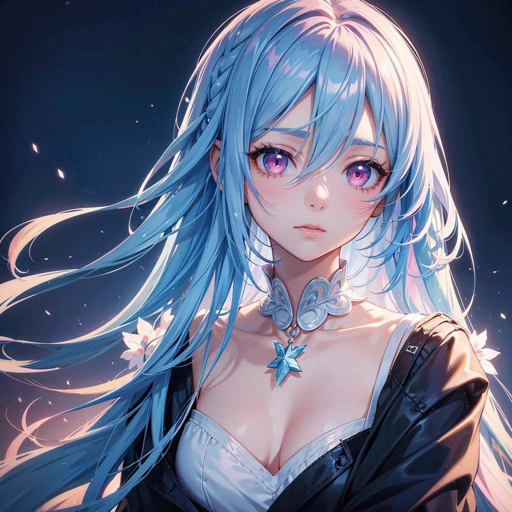 (Tying her sky blue hair into a single braid),(Pink Eyes),Fair skin,whole body,alone,Lonely face,Snowy Night,A lonely girl who got dumped just before Christmas,(masterpiece, Highest quality, Very detailed), Best Shadow,Detailed Background,Beautifully detailed face,High Contrast,Best lighting, Very delicate and beautiful,Cinematic Light,Hyper Detail,8k,Dramatic Light,Exquisite detail,