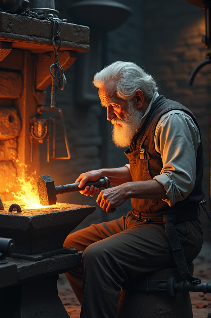 After a very old age, a blacksmith was sitting in his shop and doing his work by beating iron.