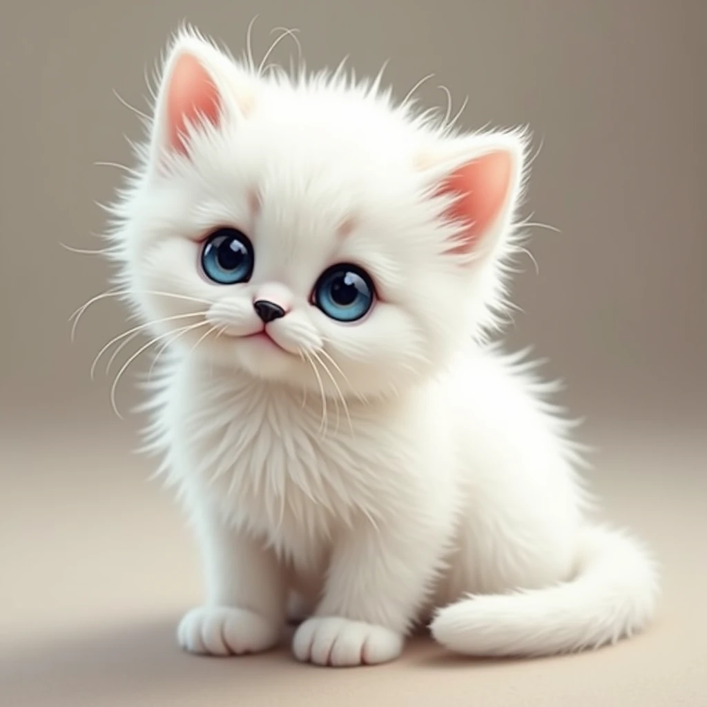 exotic shorthair, Blue eyes and a black nose、Cute and fluffy white kitten